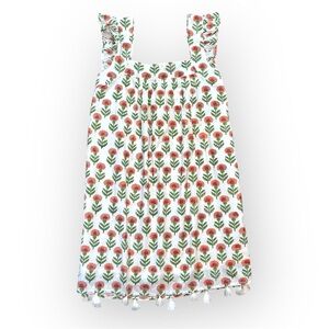 Sunshine Tienda Sleeveless Block Print Red Green Floral Cotton Dress- XS/S